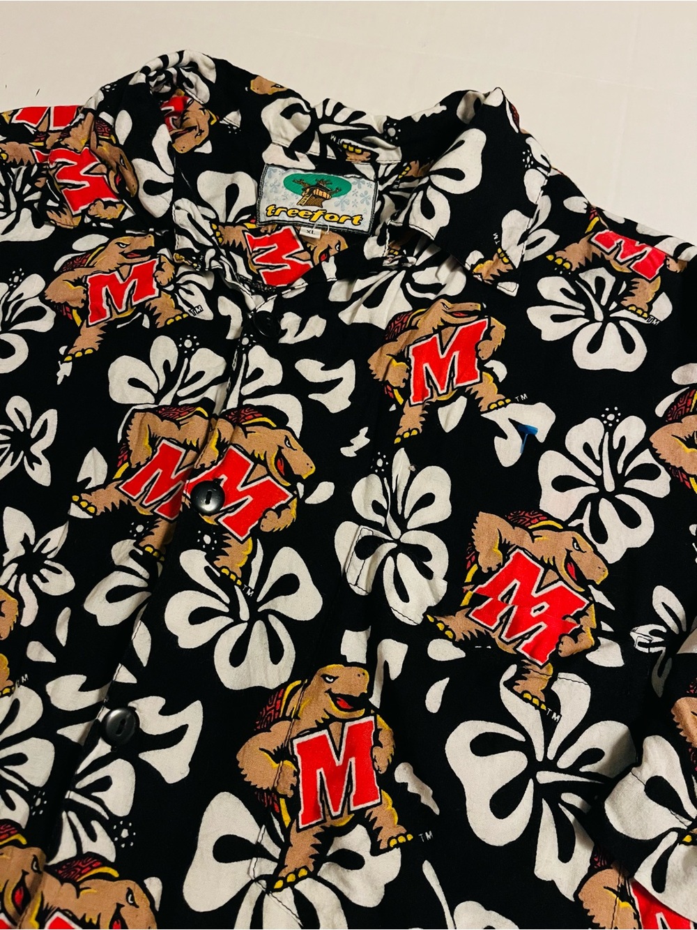 RARE University Maryland Terps Hawaiian All Over NCAA Button Shirt XL College